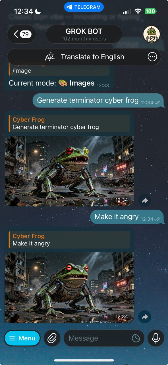 Image mode interface for AI image generation in Telegram bot.